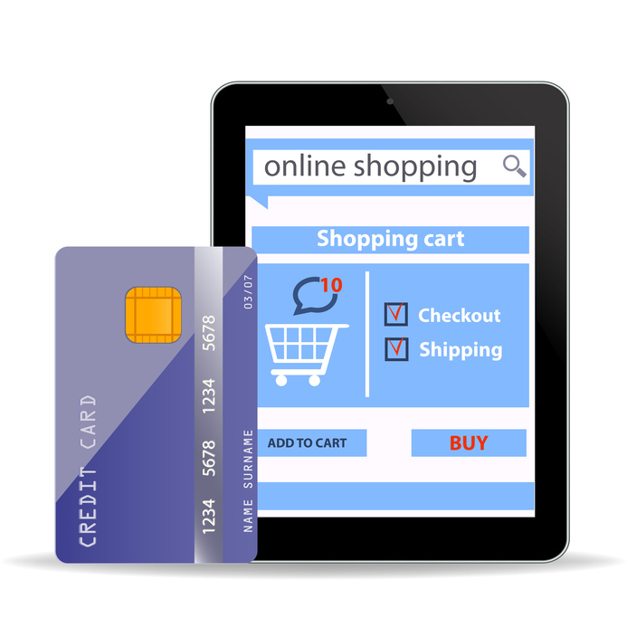 Online Shopping  concept e-commerce technology with modern  tablet pc and credit card isolated on white background